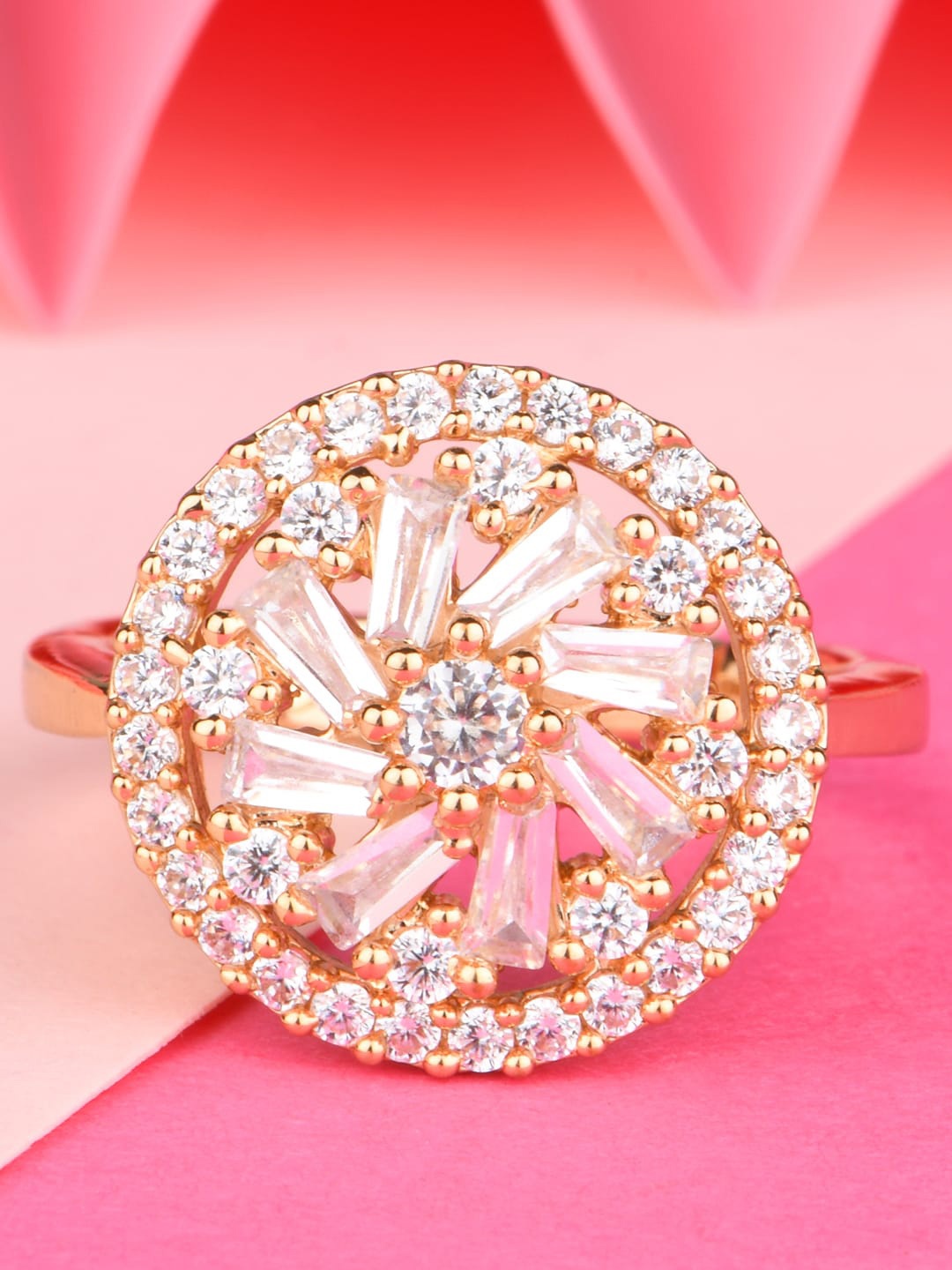 

Lilly & sparkle White Gold-Plated CZ Studded Finger Ring