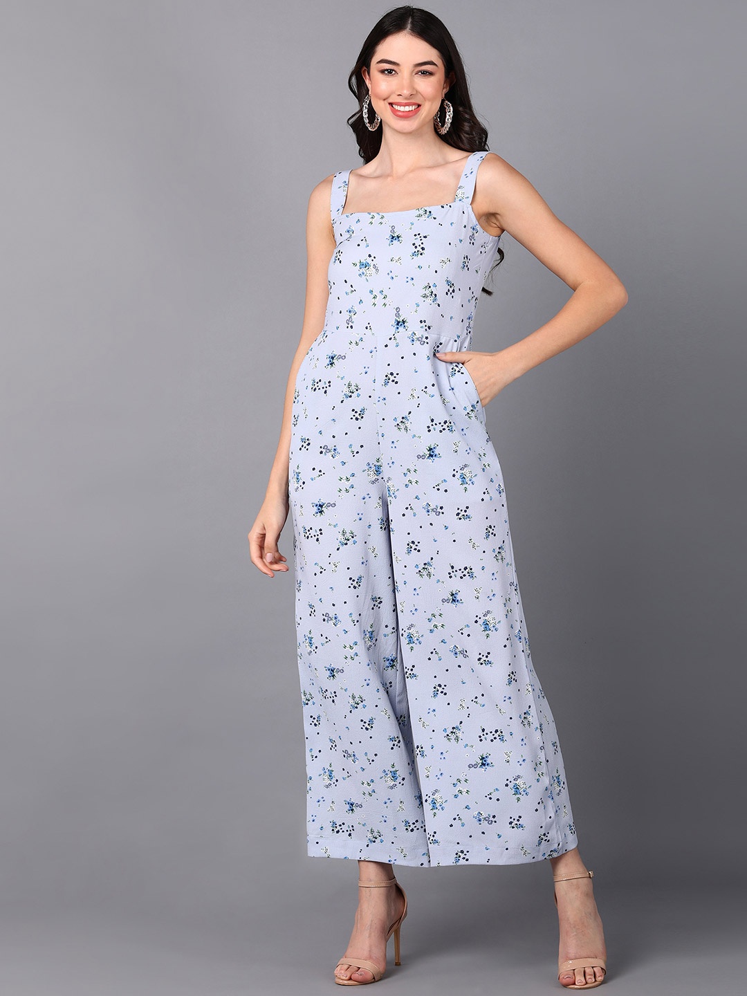 

Fashfun Blue & Grey Printed Basic Jumpsuit