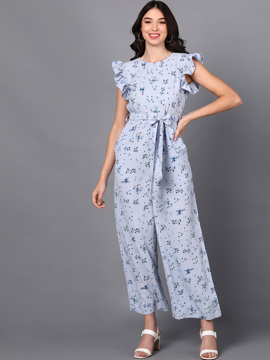 

Fashfun Blue & Grey Printed Basic Jumpsuit