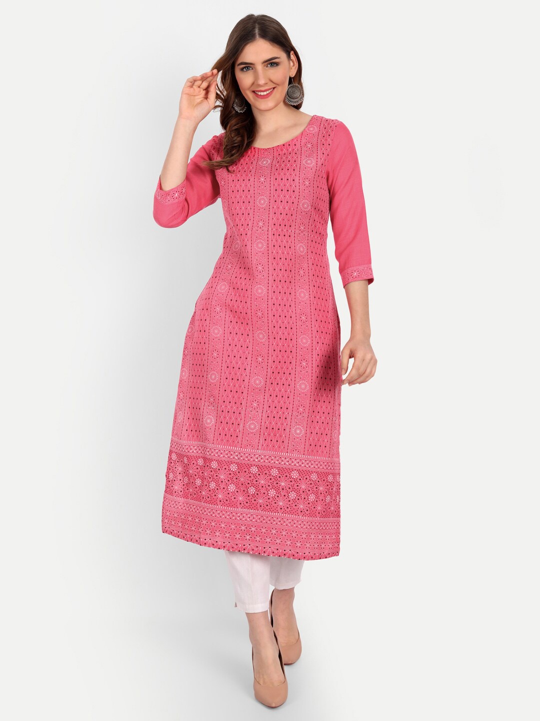 

Happy Design Women Peach-Coloured Ethnic Motifs Printed Kurta