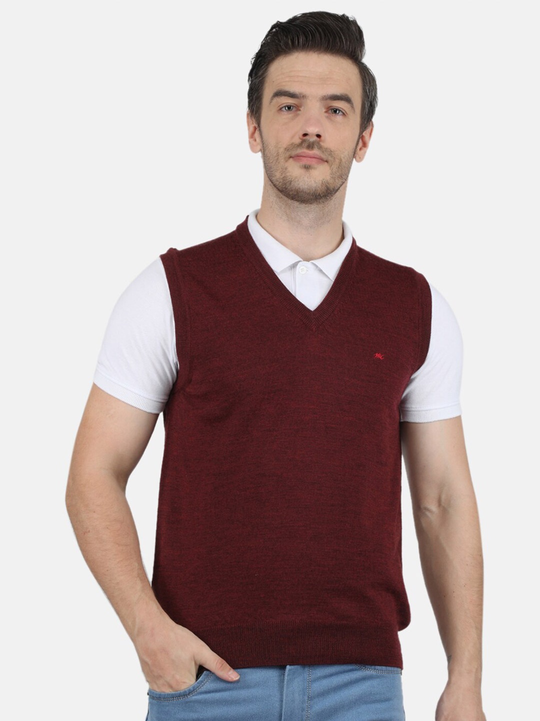 

Monte Carlo Men Purple Solid Woolen Sweater Vest