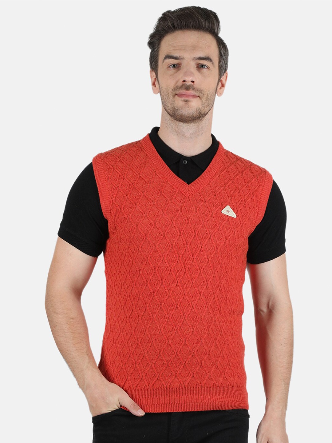 

Monte Carlo Men Orange Cable Knit V-Neck Sweater Vest