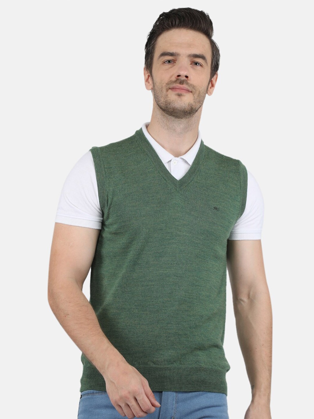 

Monte Carlo Plus Size Men Green Solid Sweater Vest