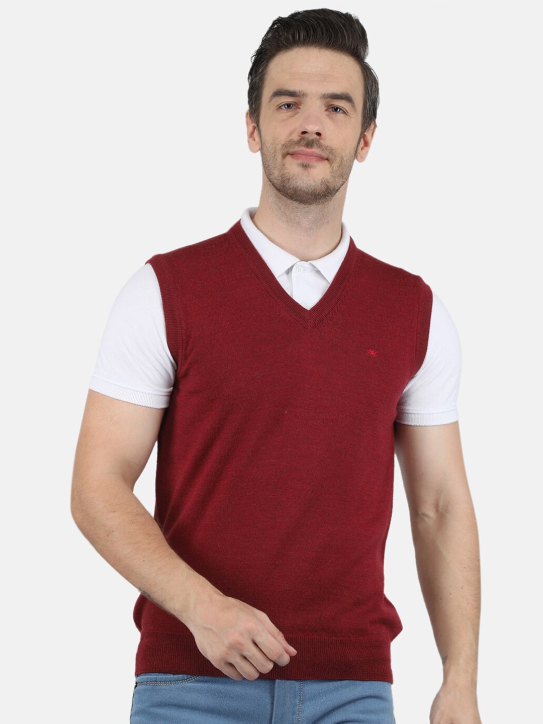 

Monte Carlo Men Maroon Solid Sweater Vest