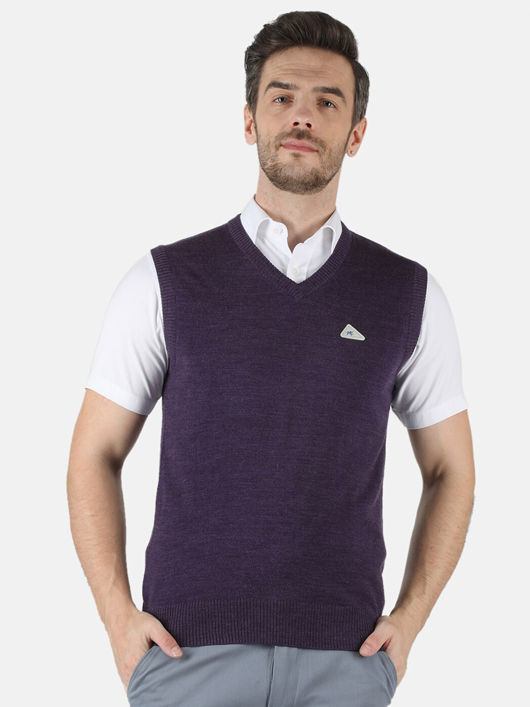 

Monte Carlo Men Purple Solid Sweater Vest