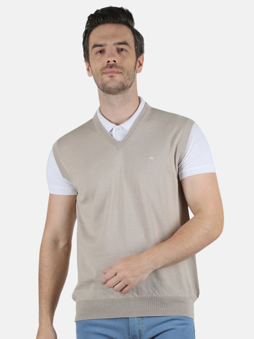 

Monte Carlo Men Beige Pure Wool V-Neck Sweater Vest