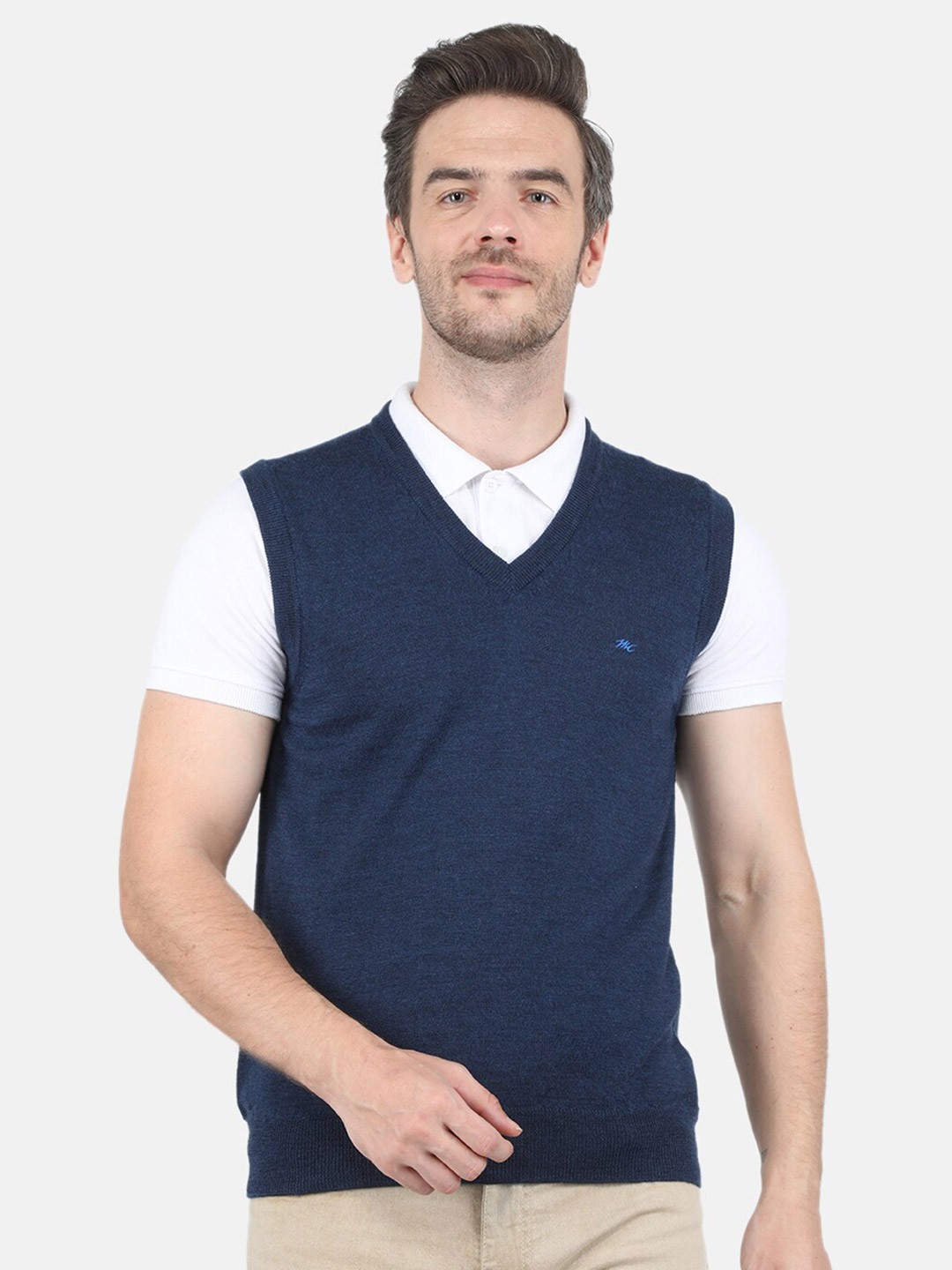 

Monte Carlo Men Blue Pure Wool V-Neck Sweater Vest