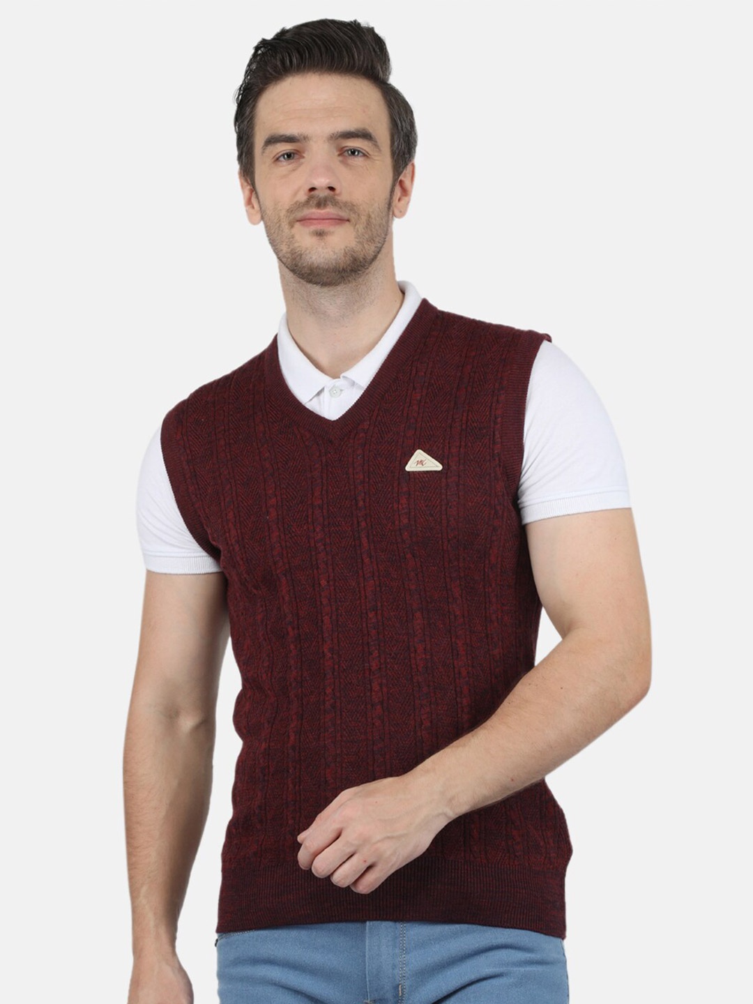 

Monte Carlo Men Maroon Pure Wool V-Neck Sweater Vest