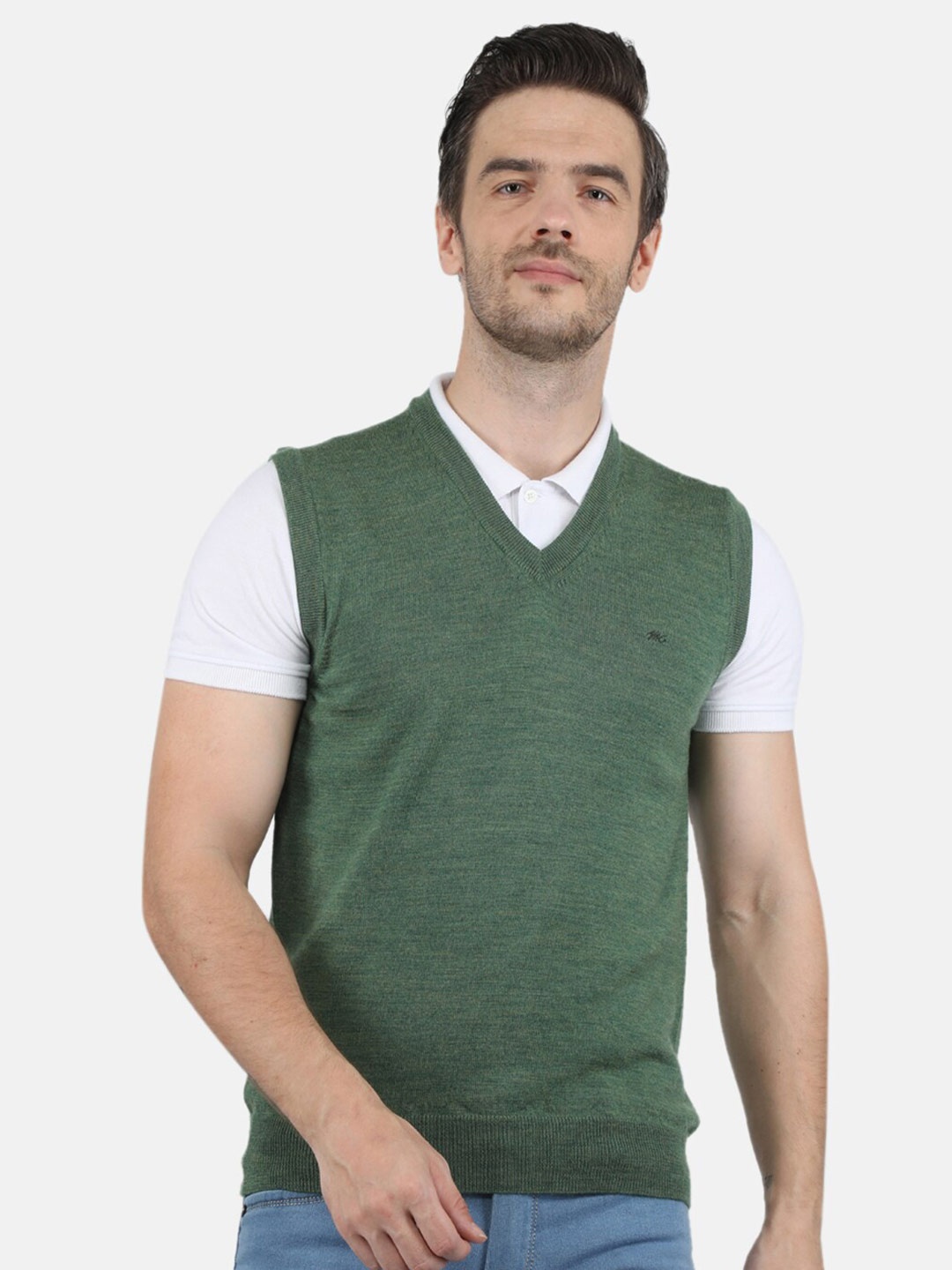 

Monte Carlo Men Green Pure Wool V-Neck Sweater Vest