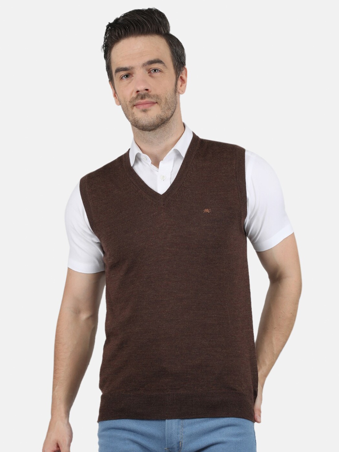 

Monte Carlo Men Brown Pure Wool V-Neck Sweater Vest