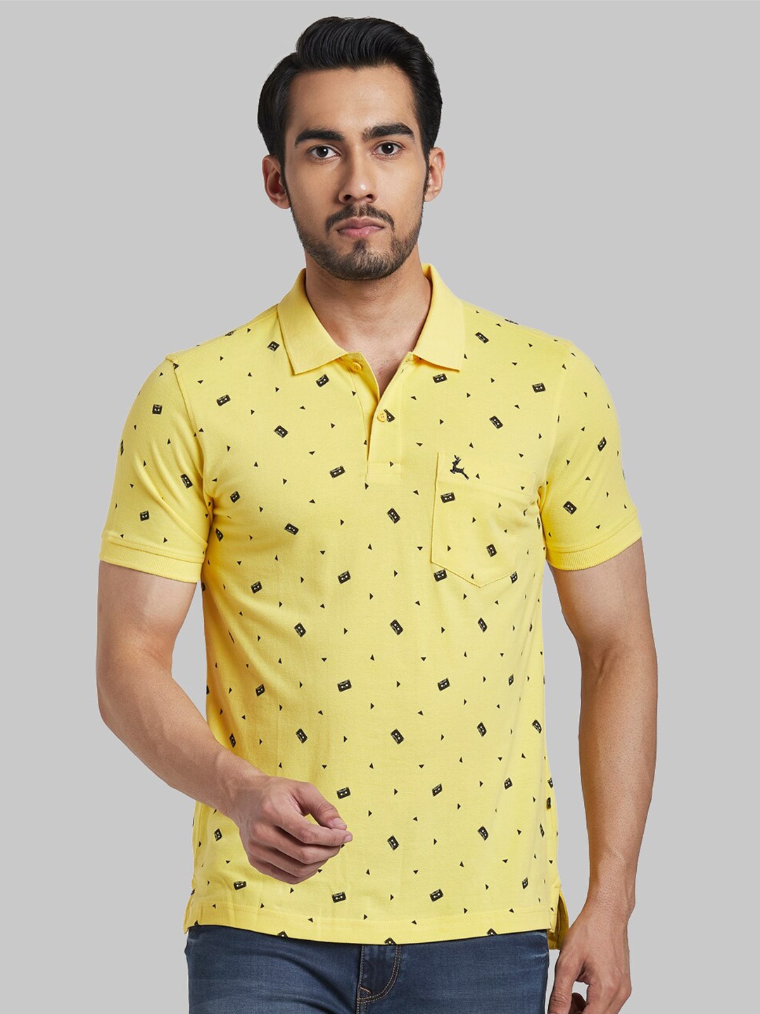 

Parx Men Yellow Printed Polo Collar T-shirt