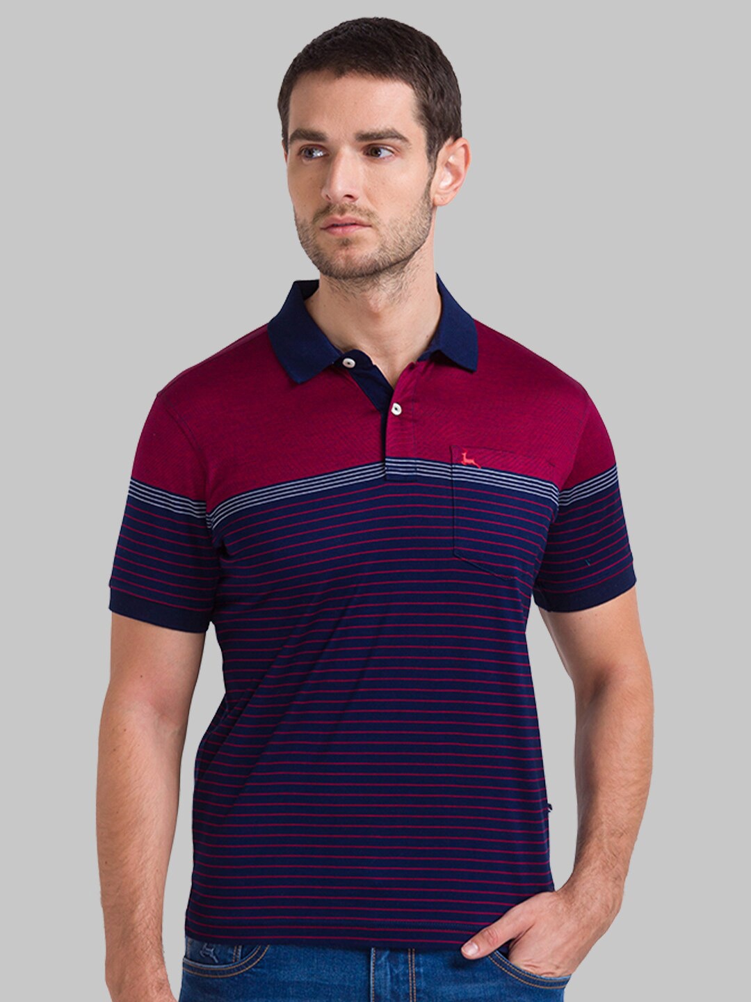 

Parx Men Blue Striped Polo Collar T-shirt