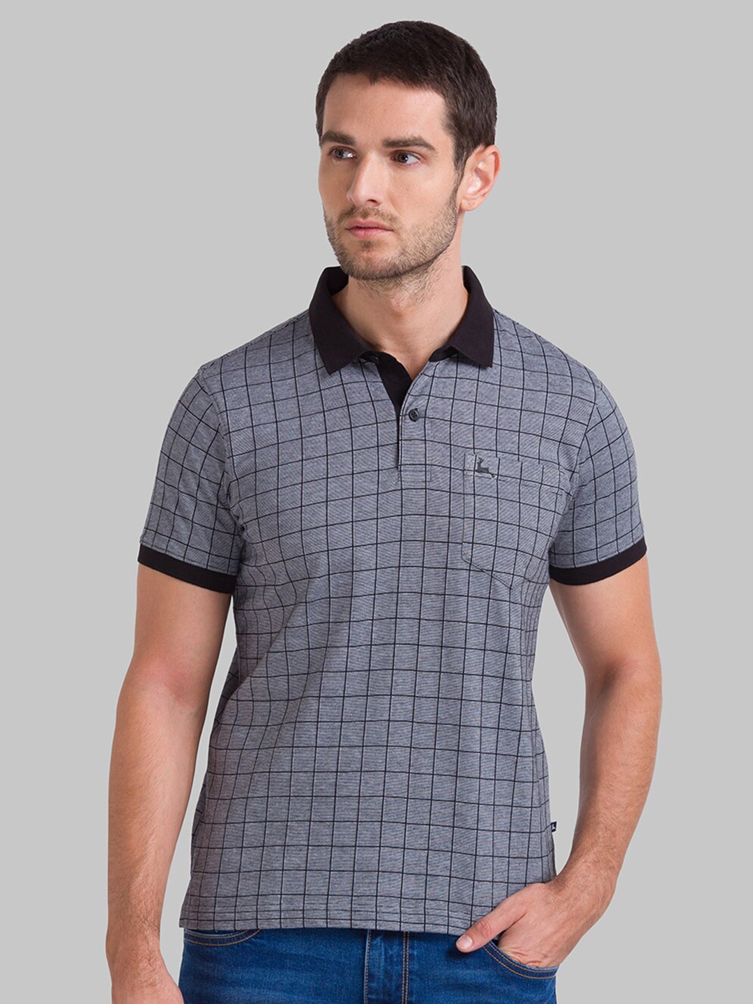 

Parx Men Black Checked Polo Collar T-shirt