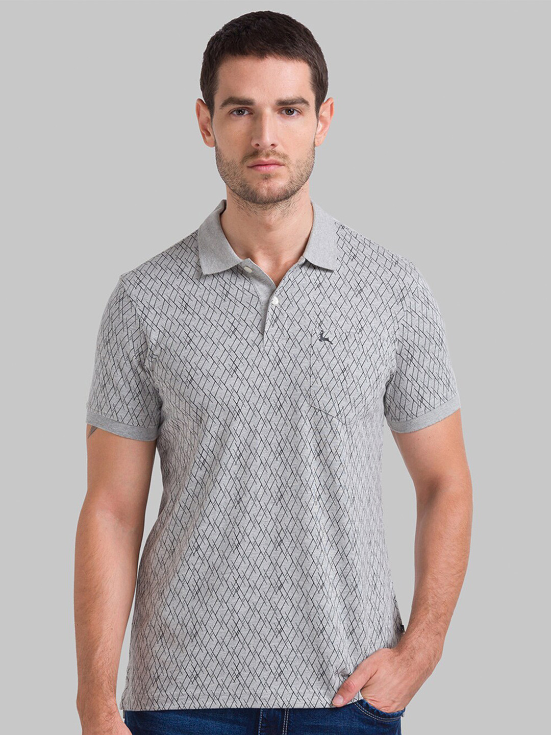 

Parx Men Grey & iris Polo Collar T-shirt