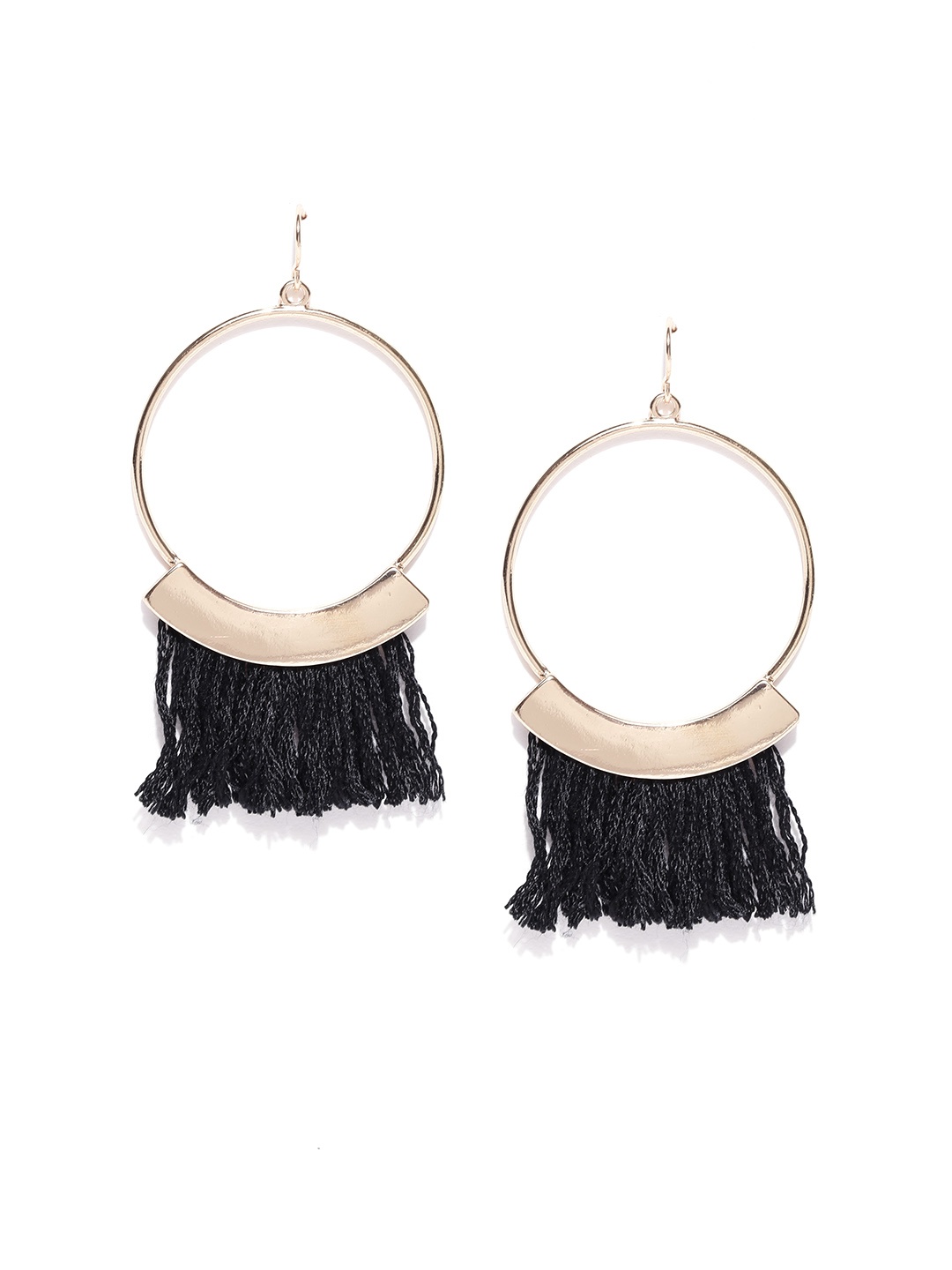 

OOMPH Gold-Toned & Black Circular Tasselled Earrings