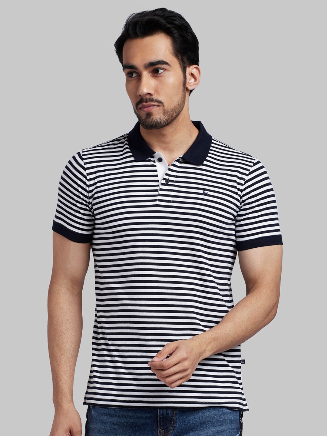 

Parx Men Blue Striped Polo Collar Applique T-shirt