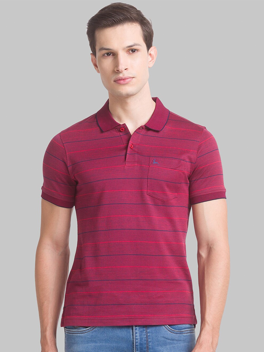 

Parx Men Red Striped Polo Collar T-shirt