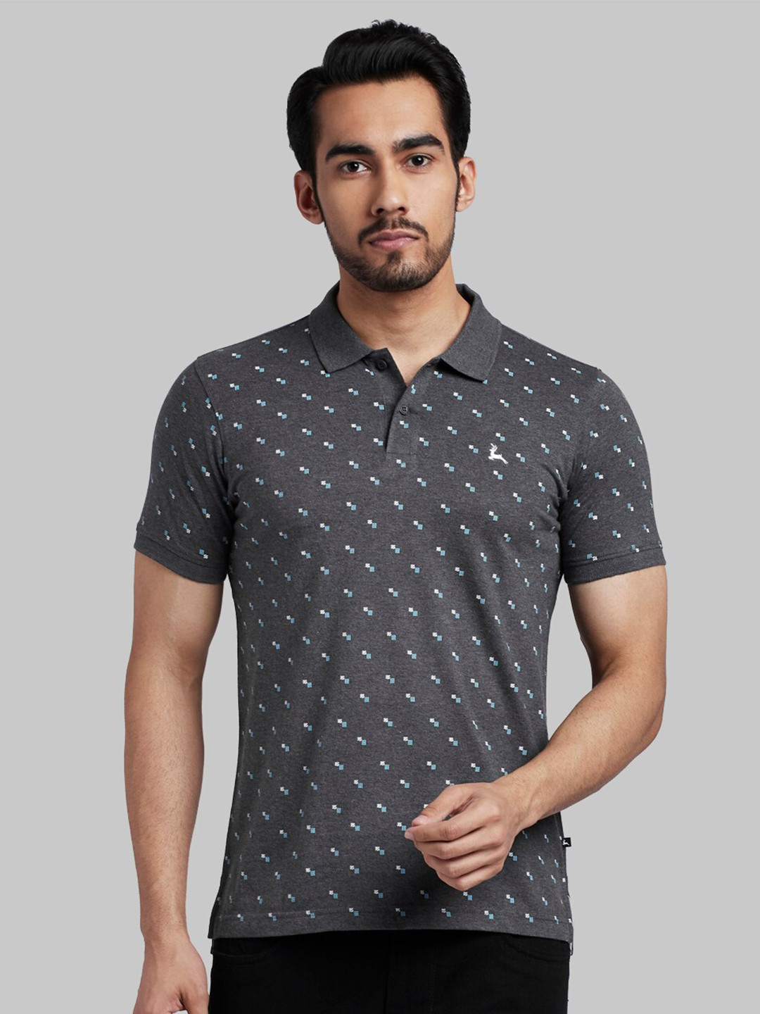

Parx Men Grey Printed Polo Collar T-shirt