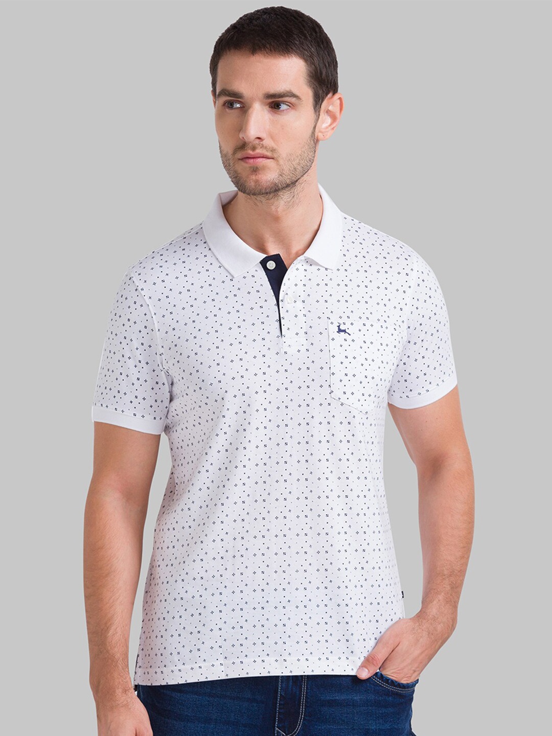 

Parx Men White Printed Polo Collar T-shirt