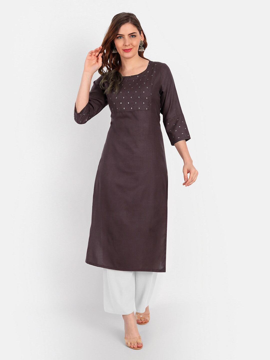 

Happy Design Women Purple Yoke Design Thread Work Kurta