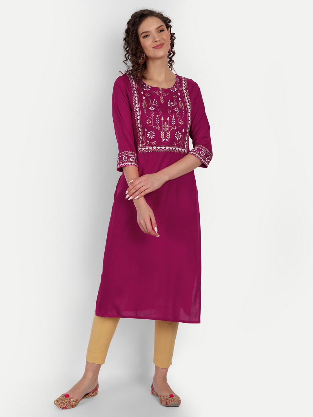 

Happy Design Women Magenta Floral Printed Rayon Kurta