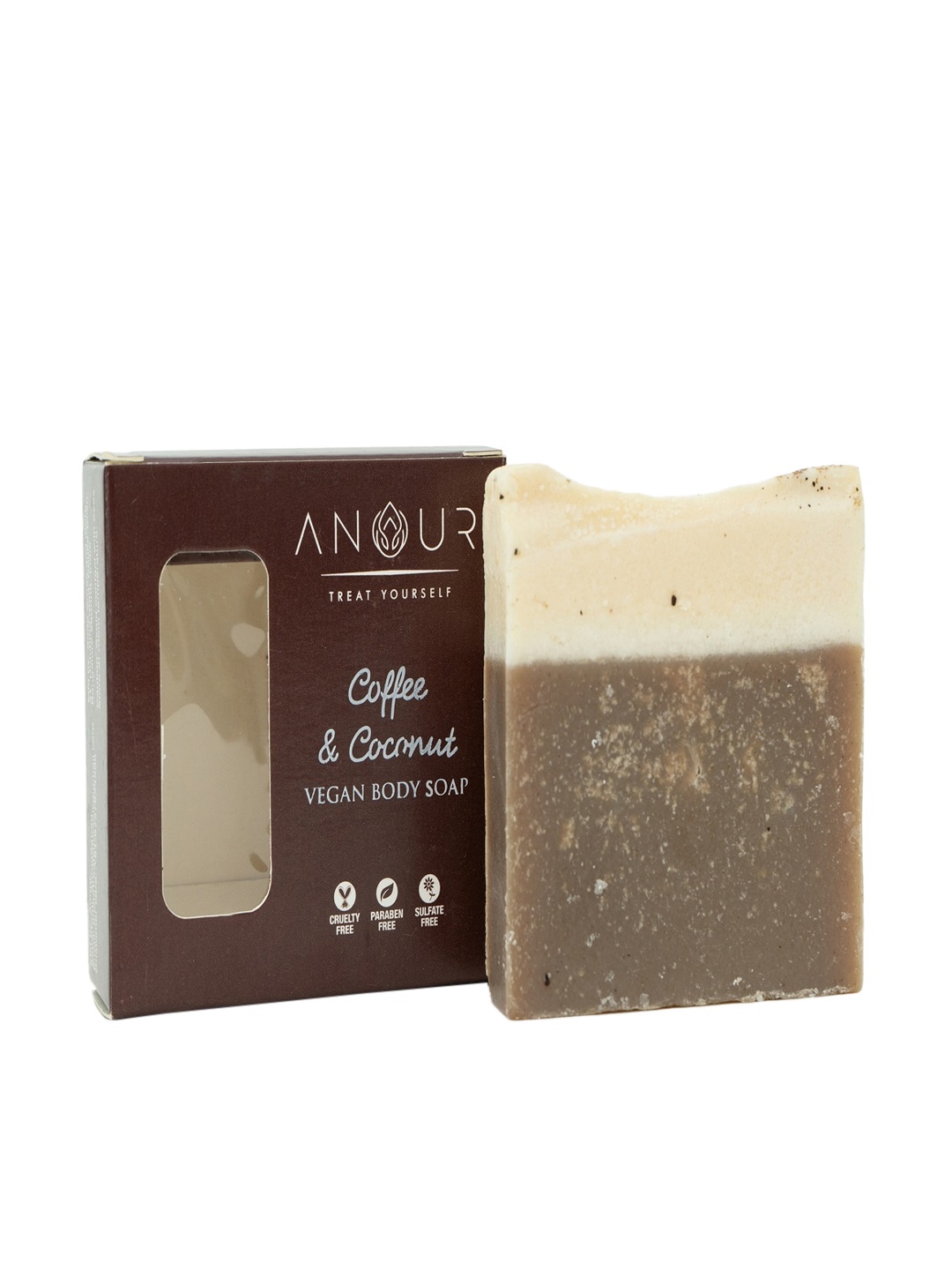 

ANOUR Coffee & Coconut Natural Vegan Cold-Pressed Bathing Soap - 100g, Brown