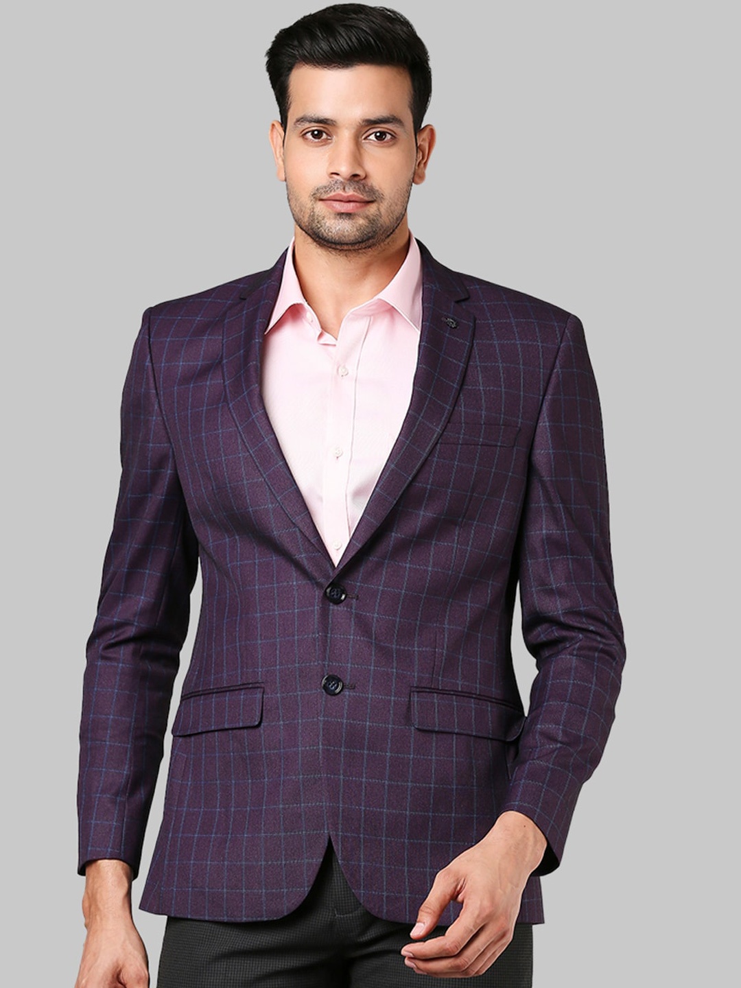 

Raymond Men Dark Violet Checked Single-Breasted Slim-Fit Formal Blazer