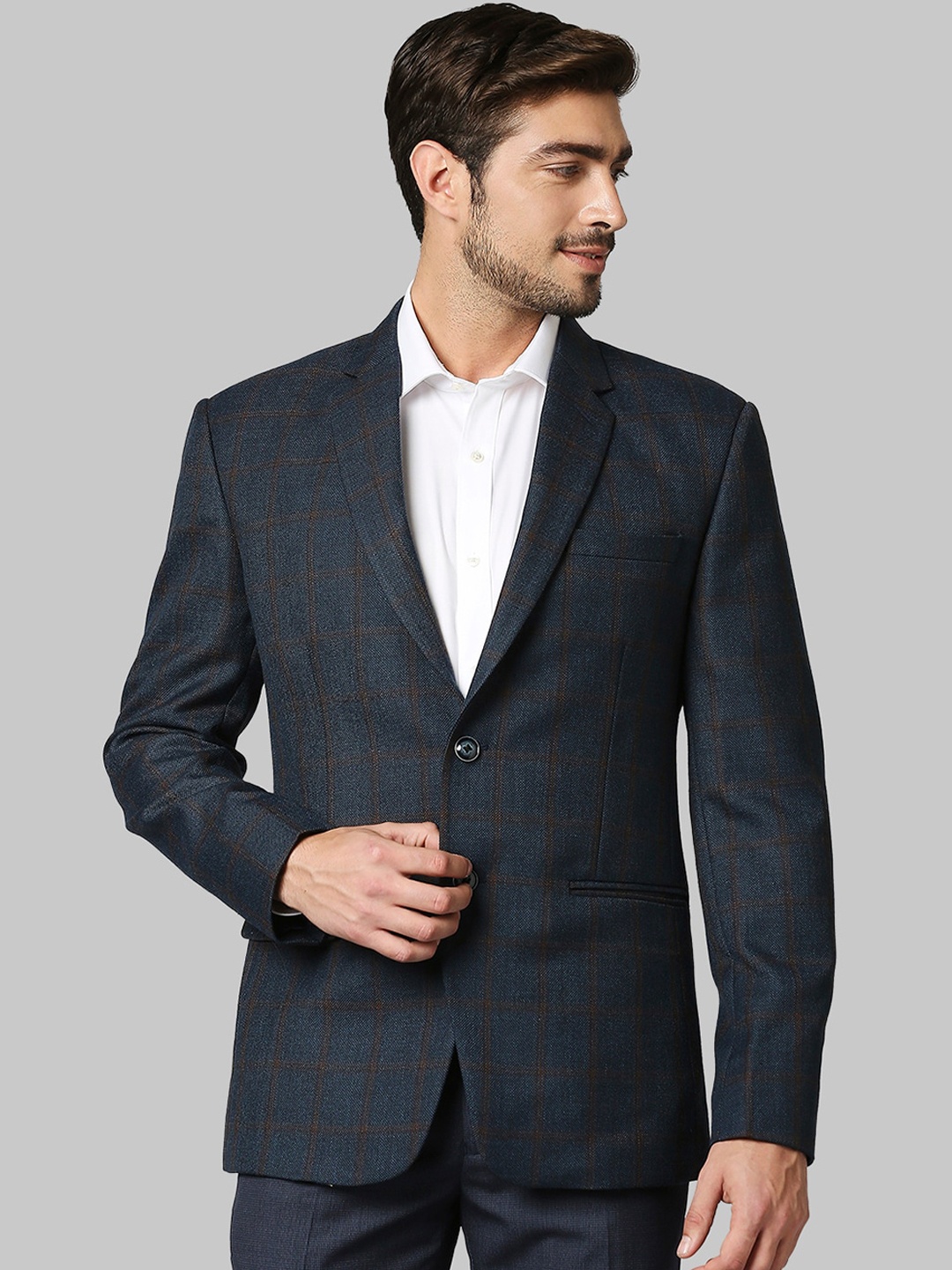 

Raymond Men Dark Blue Checked Single-Breasted Blazer