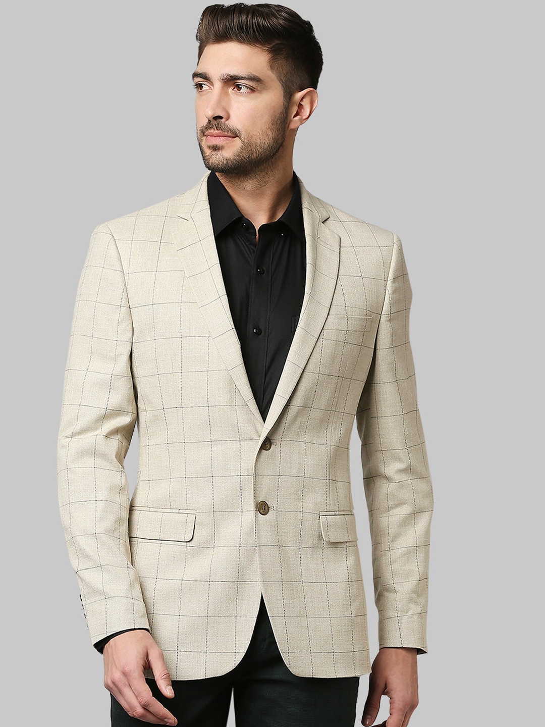 

Raymond Men Beige Checked Slim-Fit Single Breasted Formal Blazer