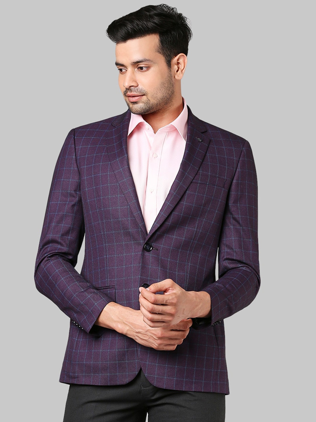 

Raymond Men Purple Checked Single-Breasted Formal Blazer