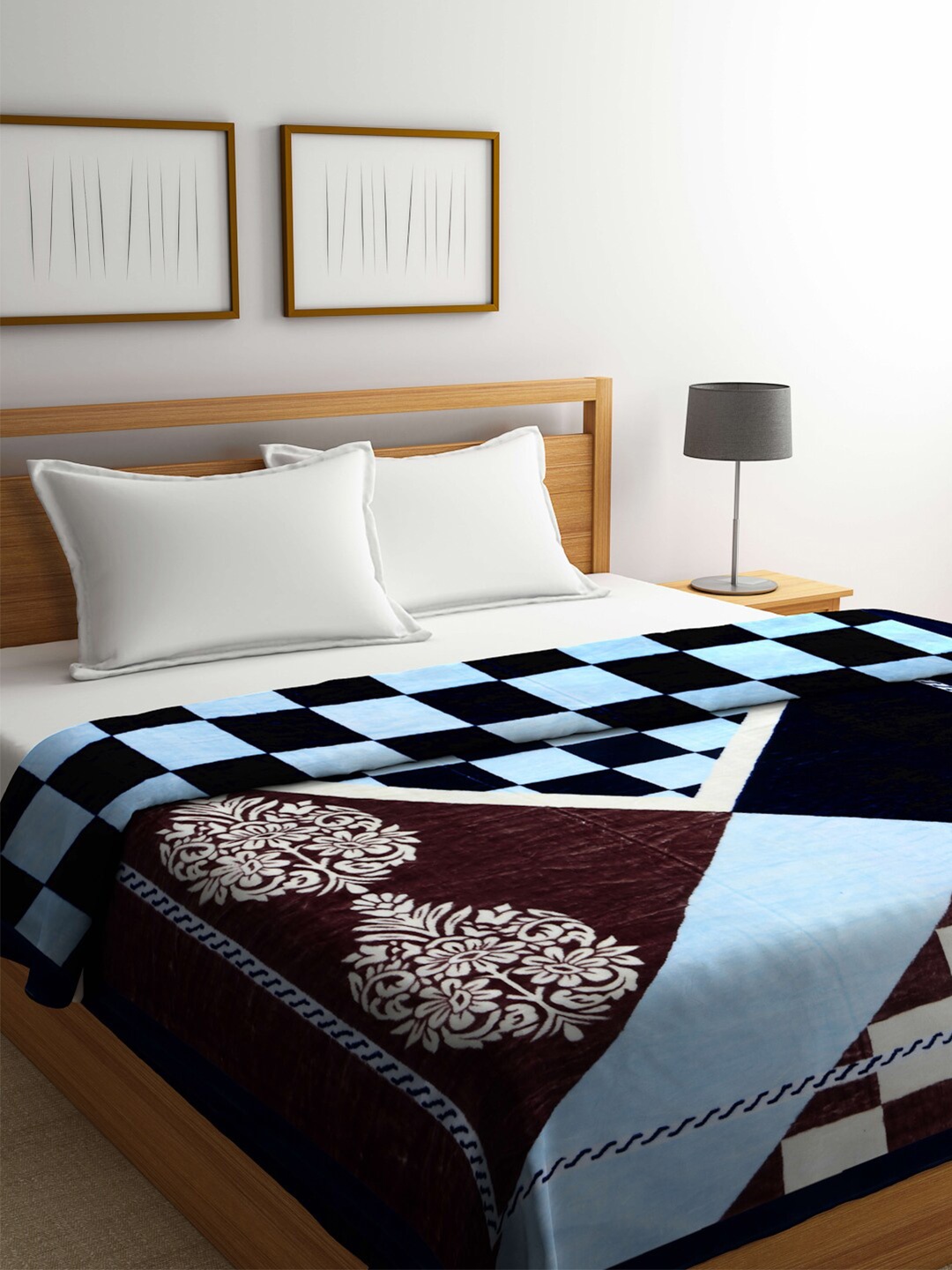 

KLOTTHE Blue & Black Geometric Heavy Winter Double Bed Blanket