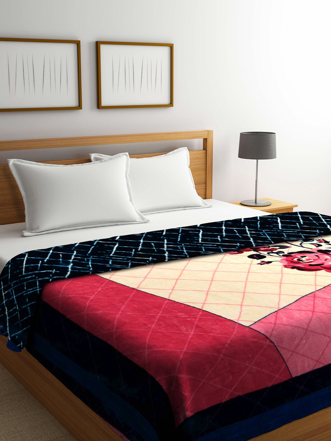 

KLOTTHE Pink & Cream-Coloured Floral Mild Winter Double Bed Blanket