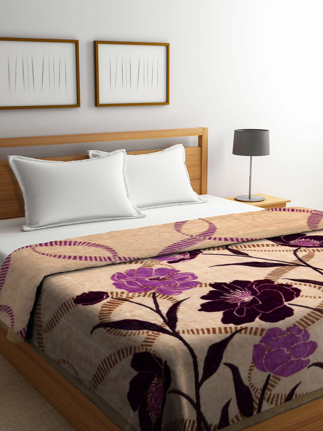 

KLOTTHE Brown & Purple Floral Mild Winter Double Bed Blanket
