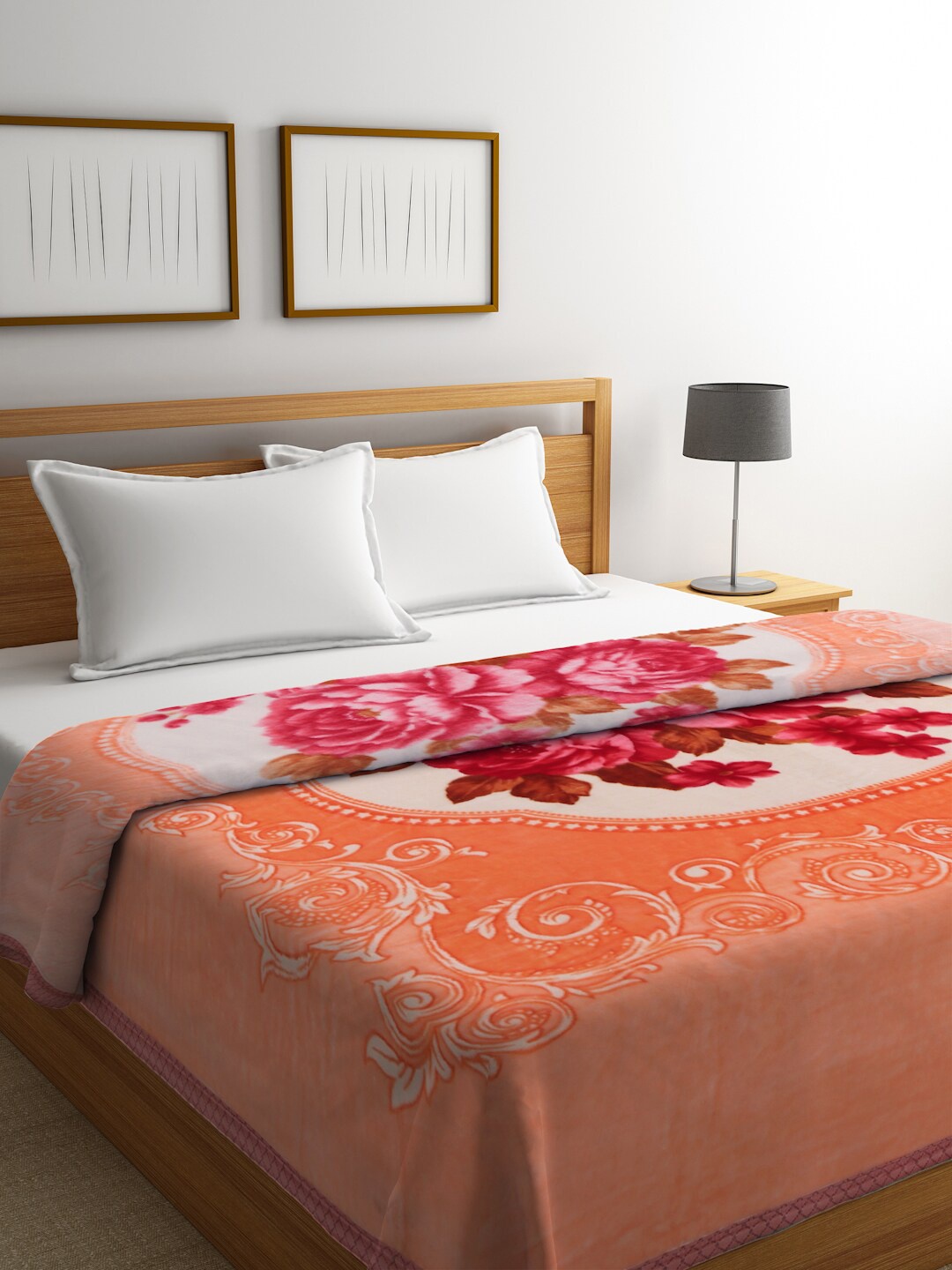 

KLOTTHE Orange Floral Mild Winter 800 GSM Double Bed Blanket