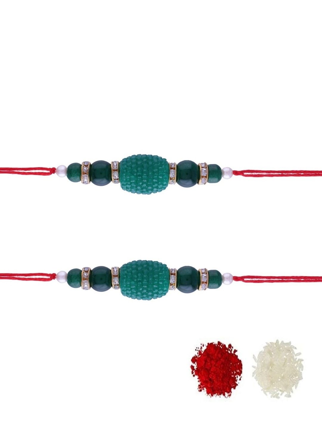 

I Jewels Set Of 2 Green Designer Beads Studded Rakhi