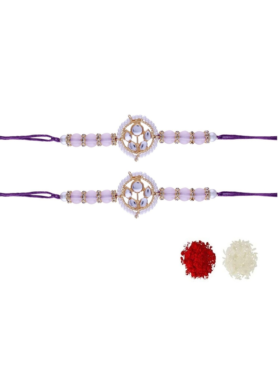 

I Jewels Set of 2 Pink & White Studded Thread Rakhi