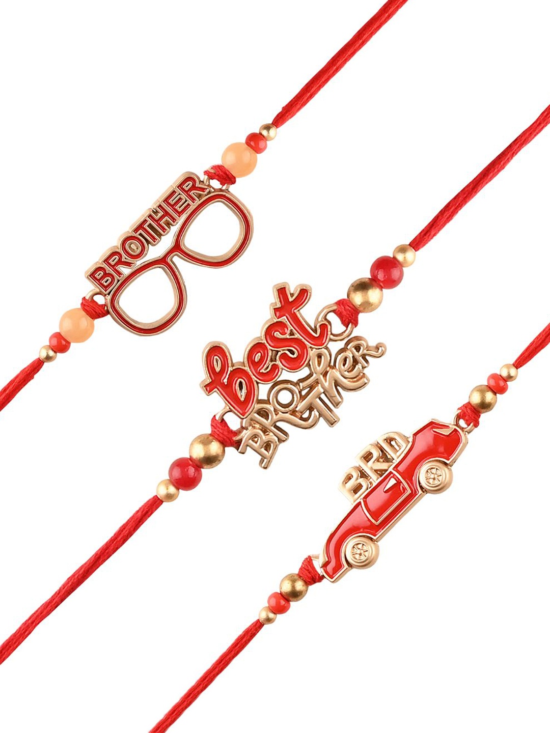 

Arendelle Men Car, Specks and Best Bro Set Of 3 Red Thread Rakhi