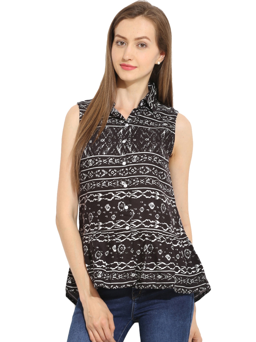 

Paprika Women Black Printed Shirt Style Top