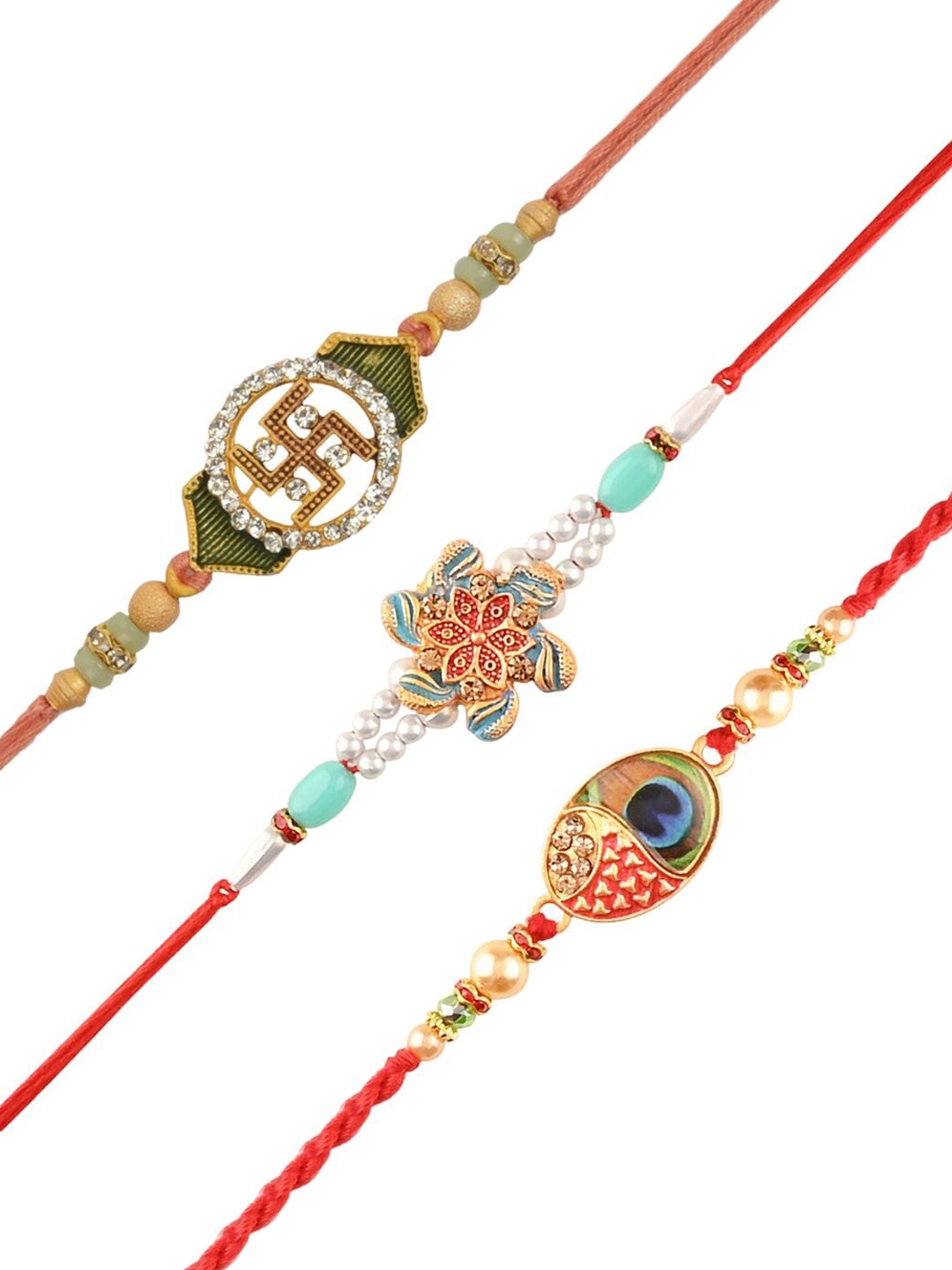 

Arendelle Men Set Of 3 Green & Red Rakhi