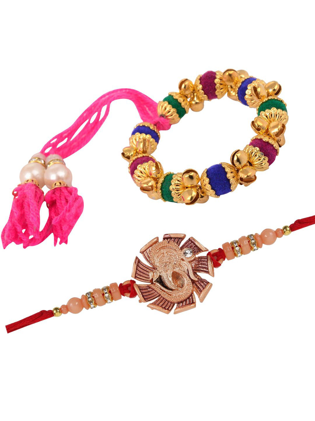 

I Jewels Men Set of 2 Multicolored Beaded Lumba Rakhi, Multi