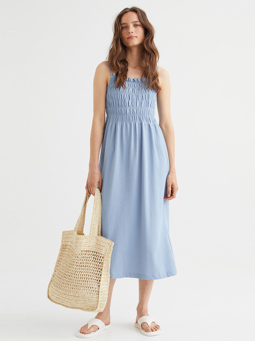 

H&M Women Blue Smocking-Detail Dress