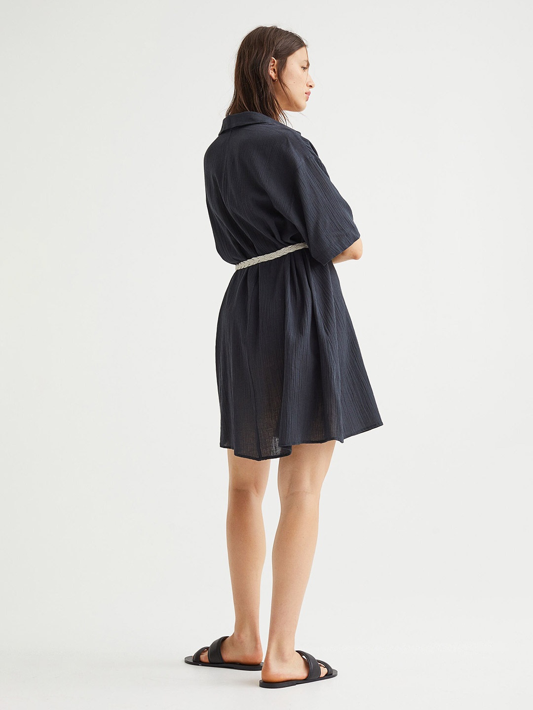 

H&M Women Black Tie-Belt Shirt Dress