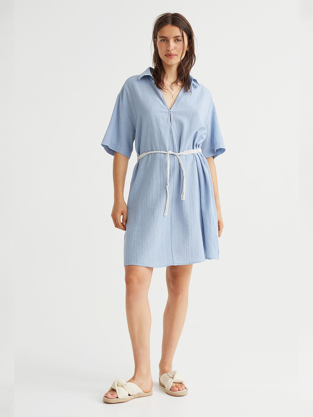 

H&M Women Blue Tie-belt shirt dress