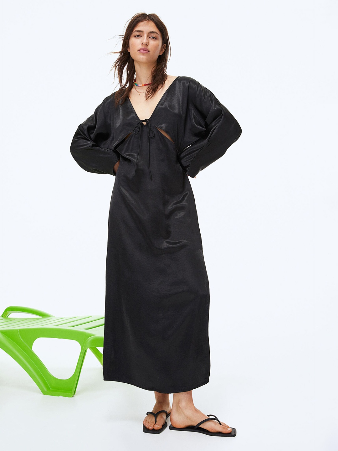

H&M Women Black Cut-Out Satin Dress
