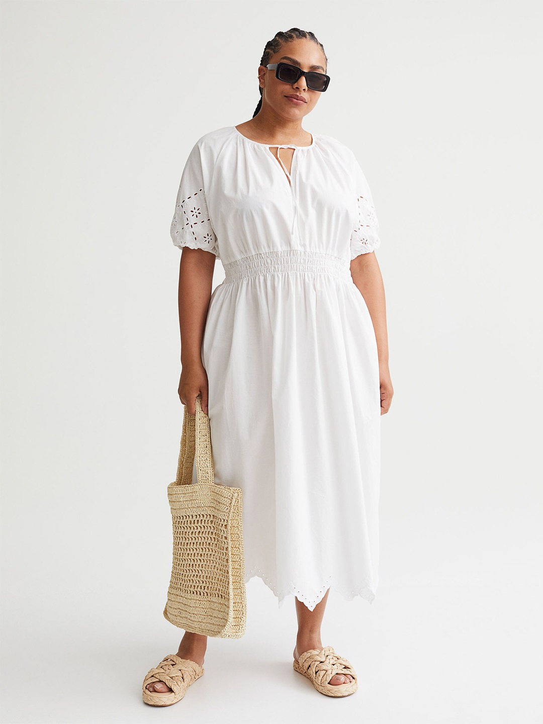 

H&M Women White Puff-sleeved dress