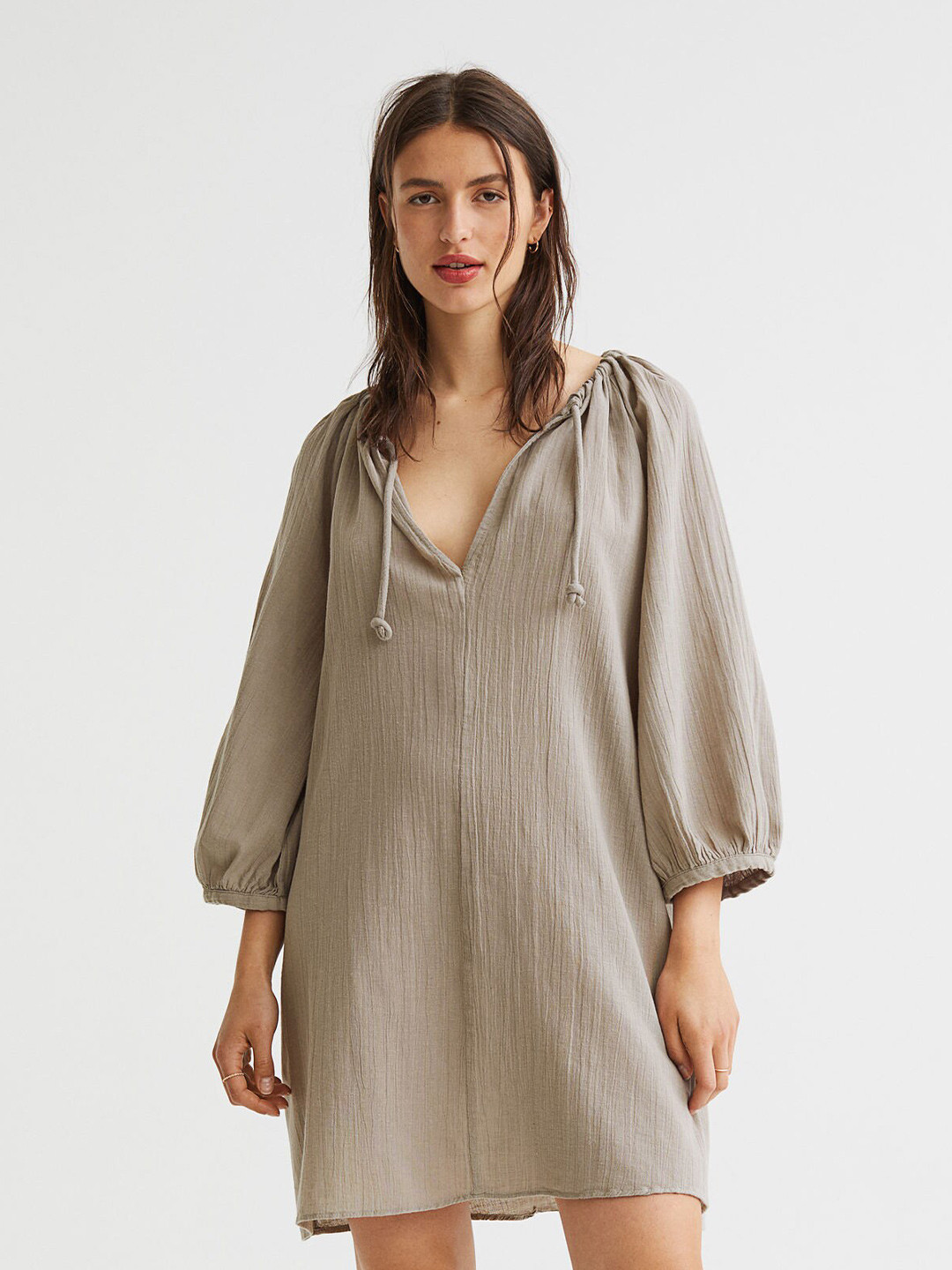 

H&M Women Beige Balloon-Sleeved Dress