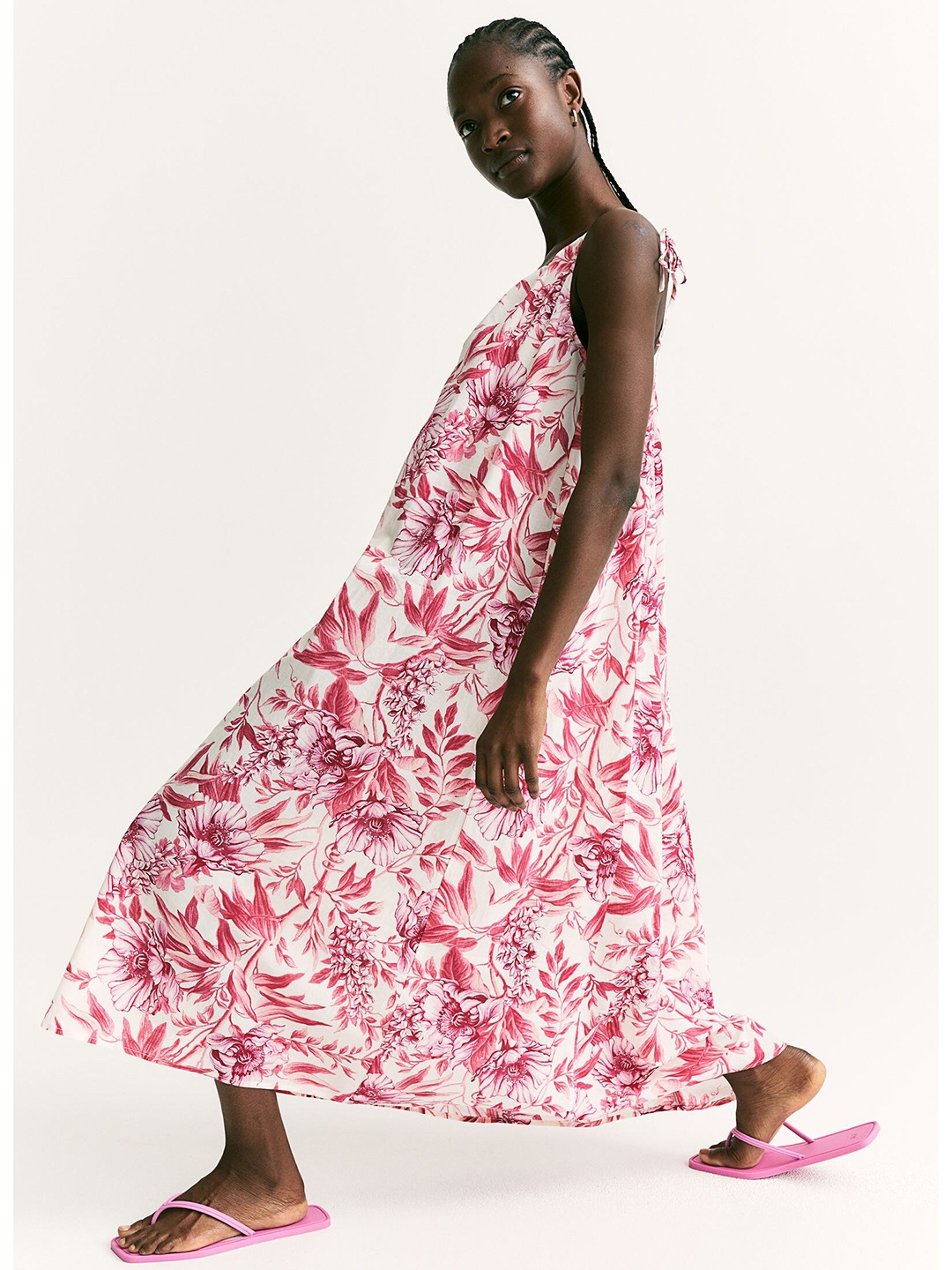 

H&M Women Pink Cotton voile A-line dress