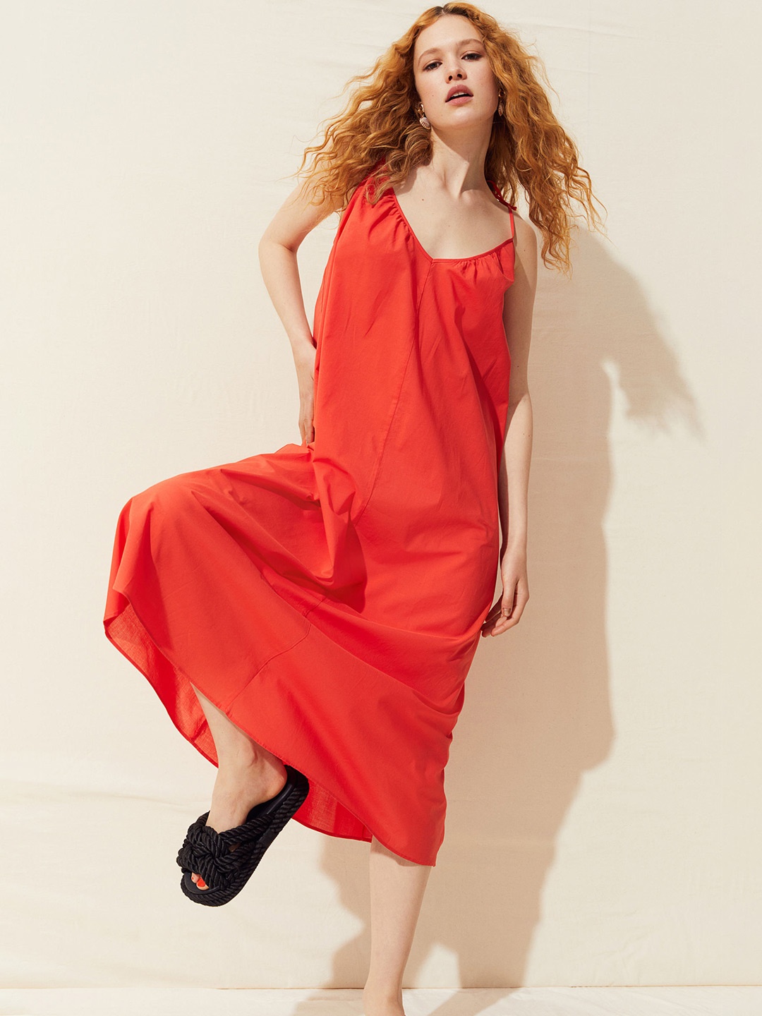 

H&M Red Solid Pure Cotton Voile A-Line Dress