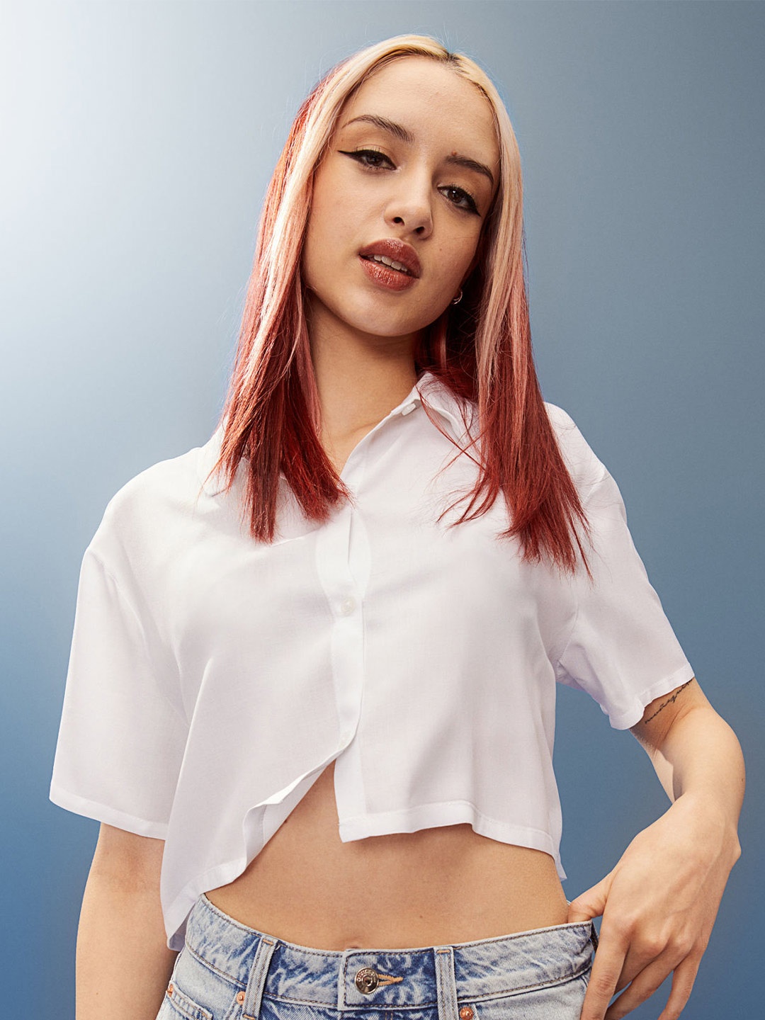 

H&M Women White Cropped shirt
