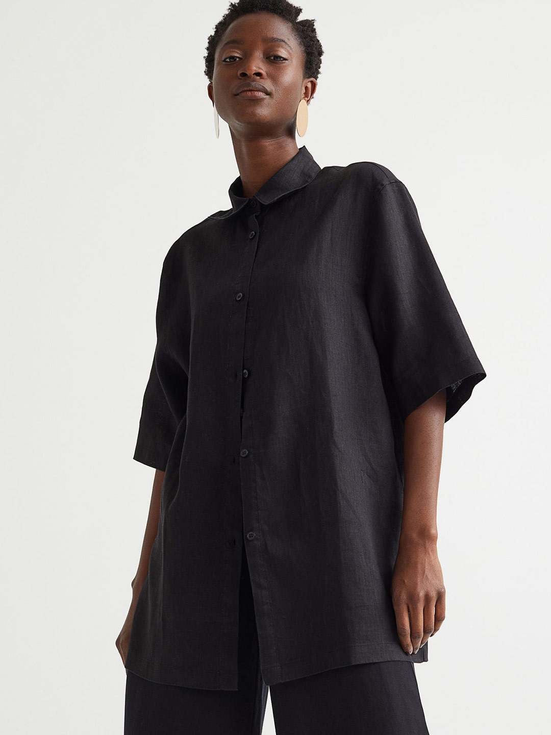 

H&M Women Black Linen Shirt